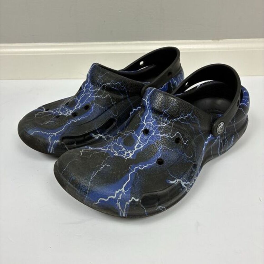 Crocs Bistro Lightning Bolt Slip-On Shoes Mens 8 Black Blue‎ Non Slip Comfy